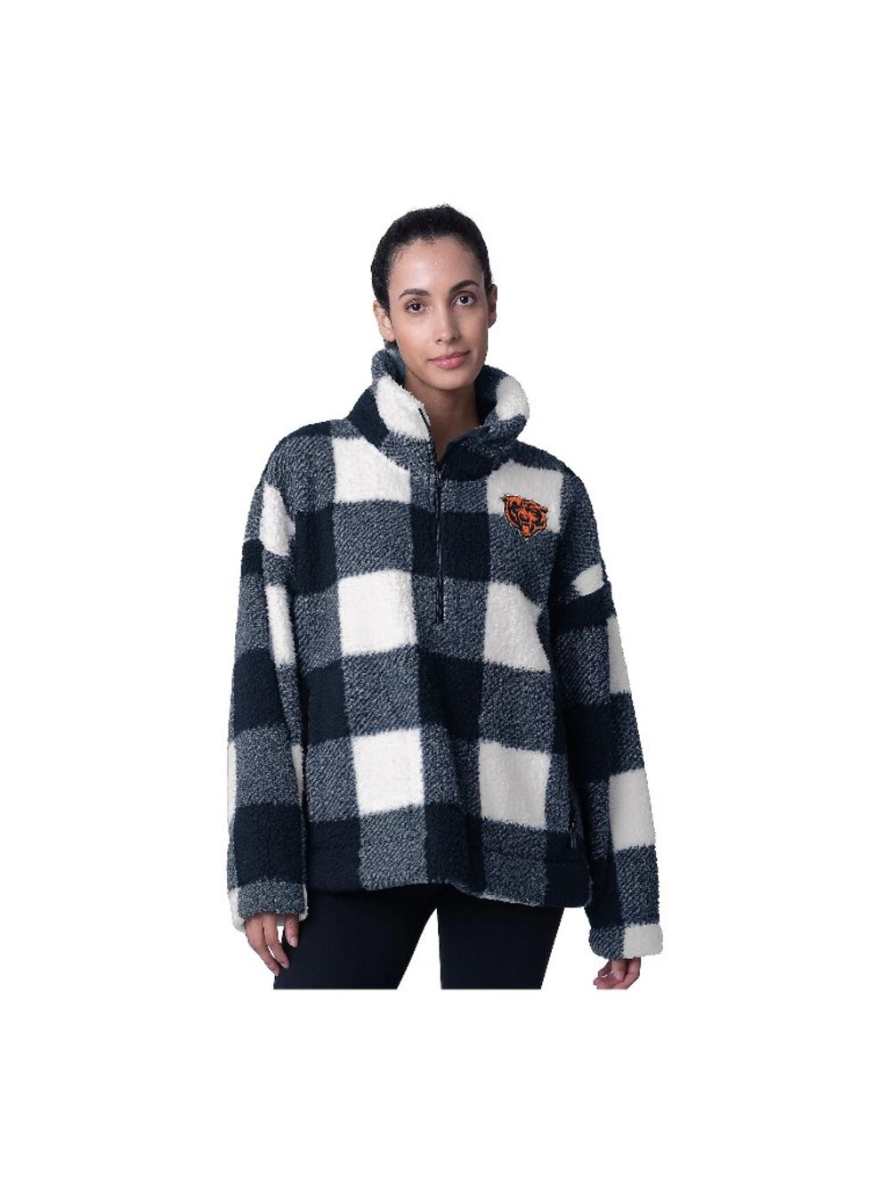 NFL Pullover Chicago Bears Large Buffalo Plaid G-III 4Her Half Zip Bears NEW